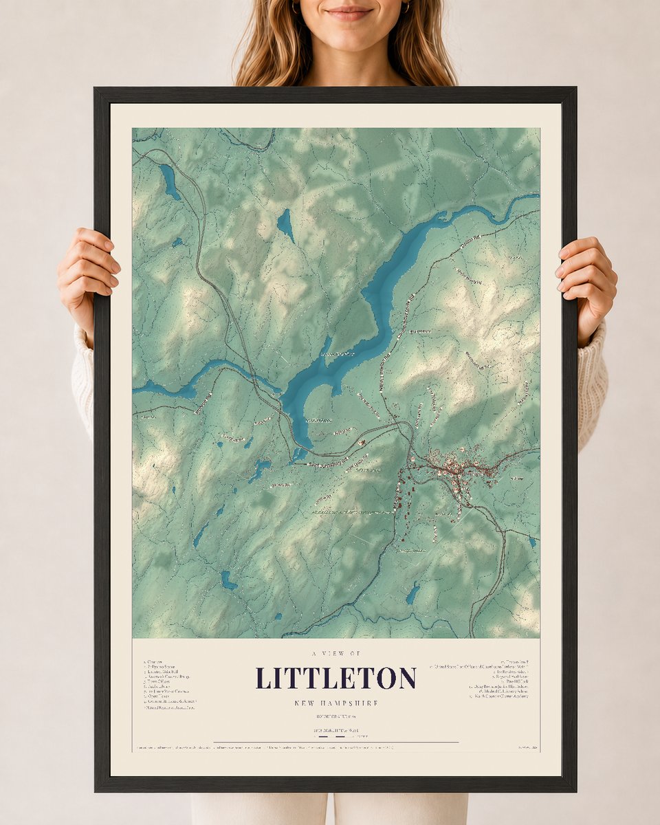 NH Current Atlas 2026 | Littleton | 24" x 36" | W/ Black Ayous Wood Frame