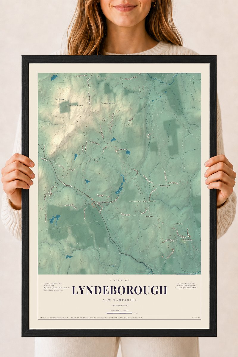 NH Current Atlas 2026 | Lyndeborough | 18" x 24" | W/ Black Ayous Wood Frame