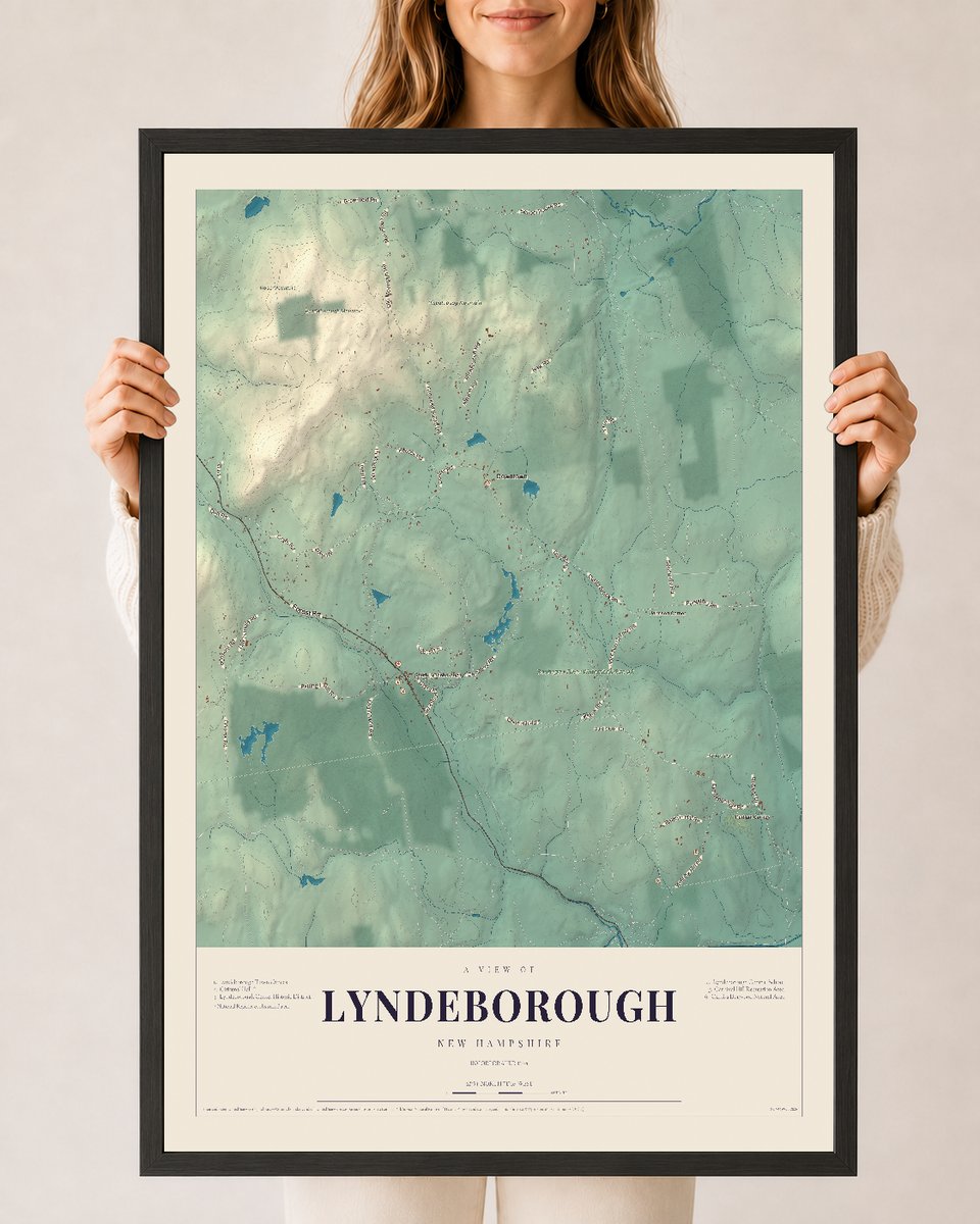 NH Current Atlas 2026 | Lyndeborough | 24" x 36" | W/ Black Ayous Wood Frame