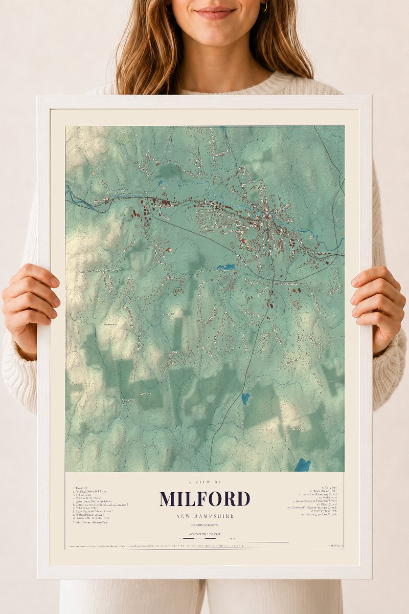 NH Current Atlas 2026 | Milford | 18" x 24" | W/ White Ayous Wood Frame