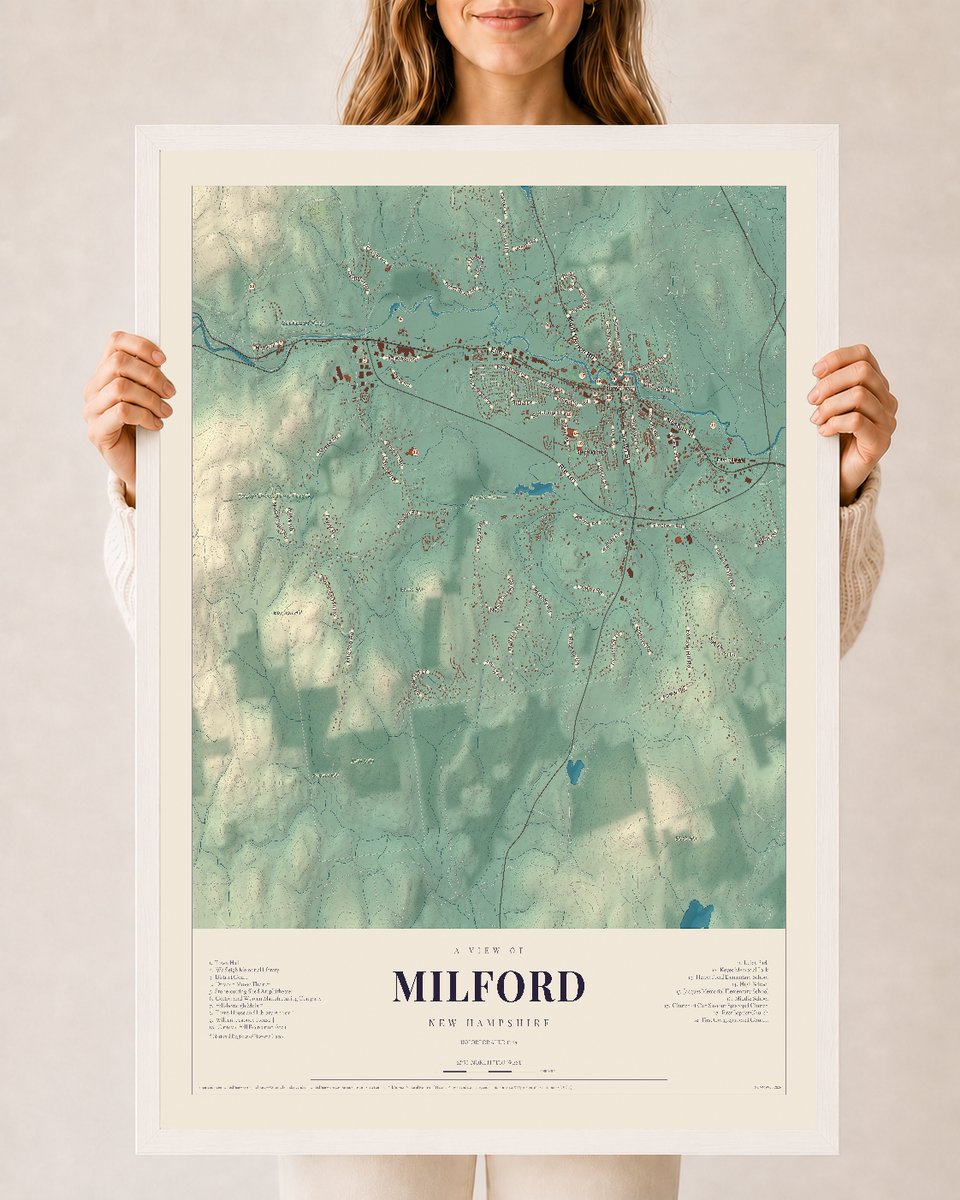 NH Current Atlas 2026 | Milford | 24" x 36" | W/ White Ayous Wood Frame