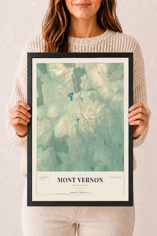 Map of Mont Vernon, New Hampshire, 12 x 18 inch print in a black wood frame