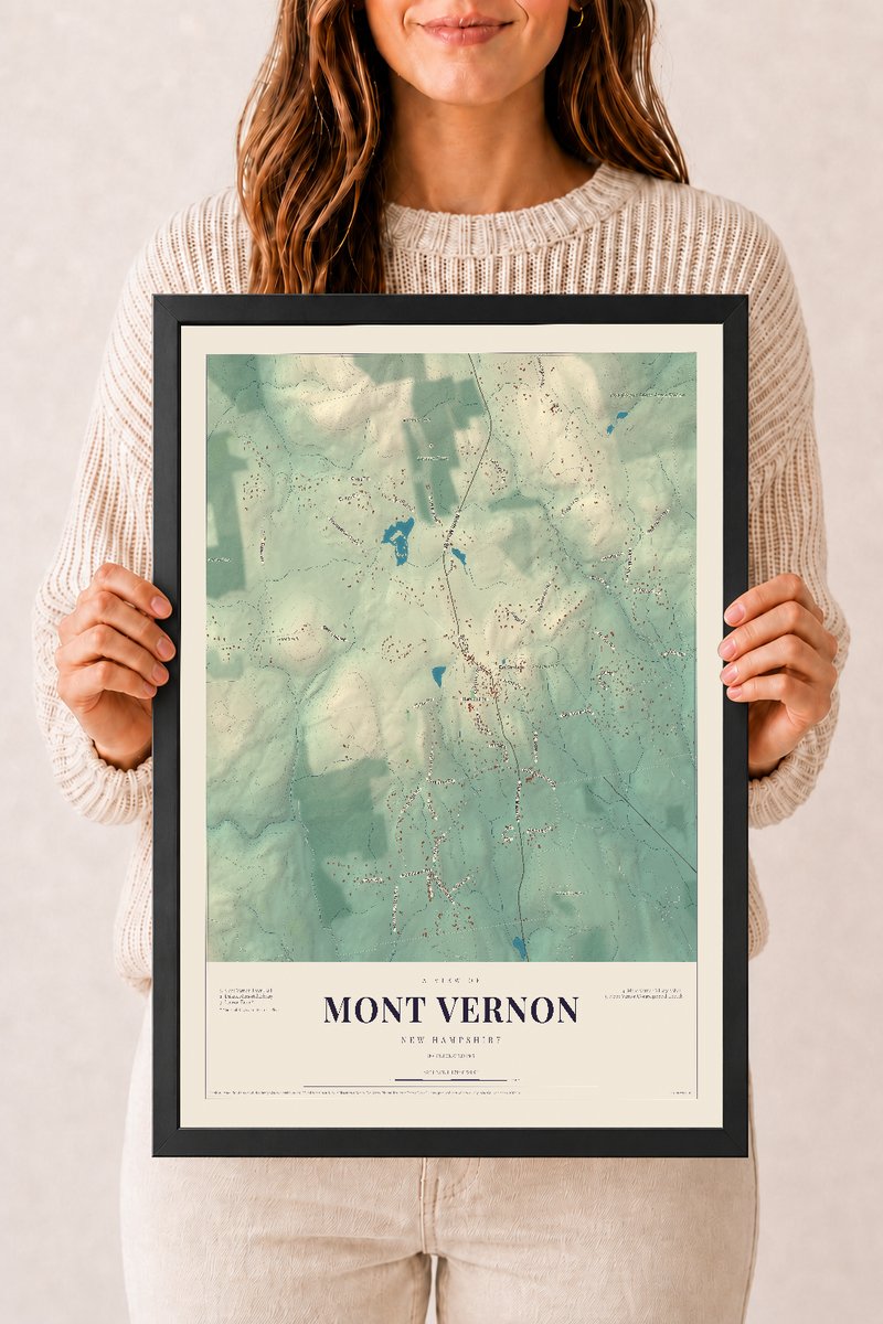 NH Current Atlas 2026 | Mont Vernon | 12" x 18" | W/ Black Ayous Wood Frame