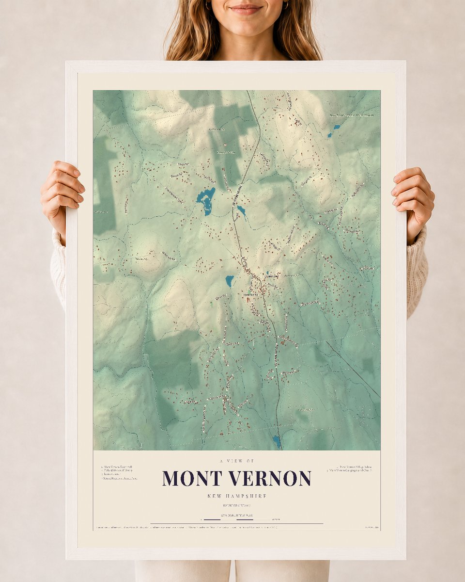 NH Current Atlas 2026 | Mont Vernon | 24" x 36" | W/ White Ayous Wood Frame