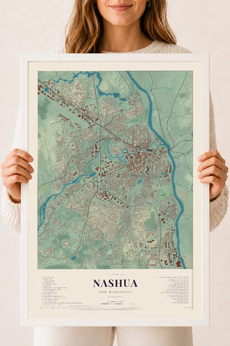 NH Current Atlas 2026 | Nashua | 18" x 24" | W/ White Ayous Wood Frame