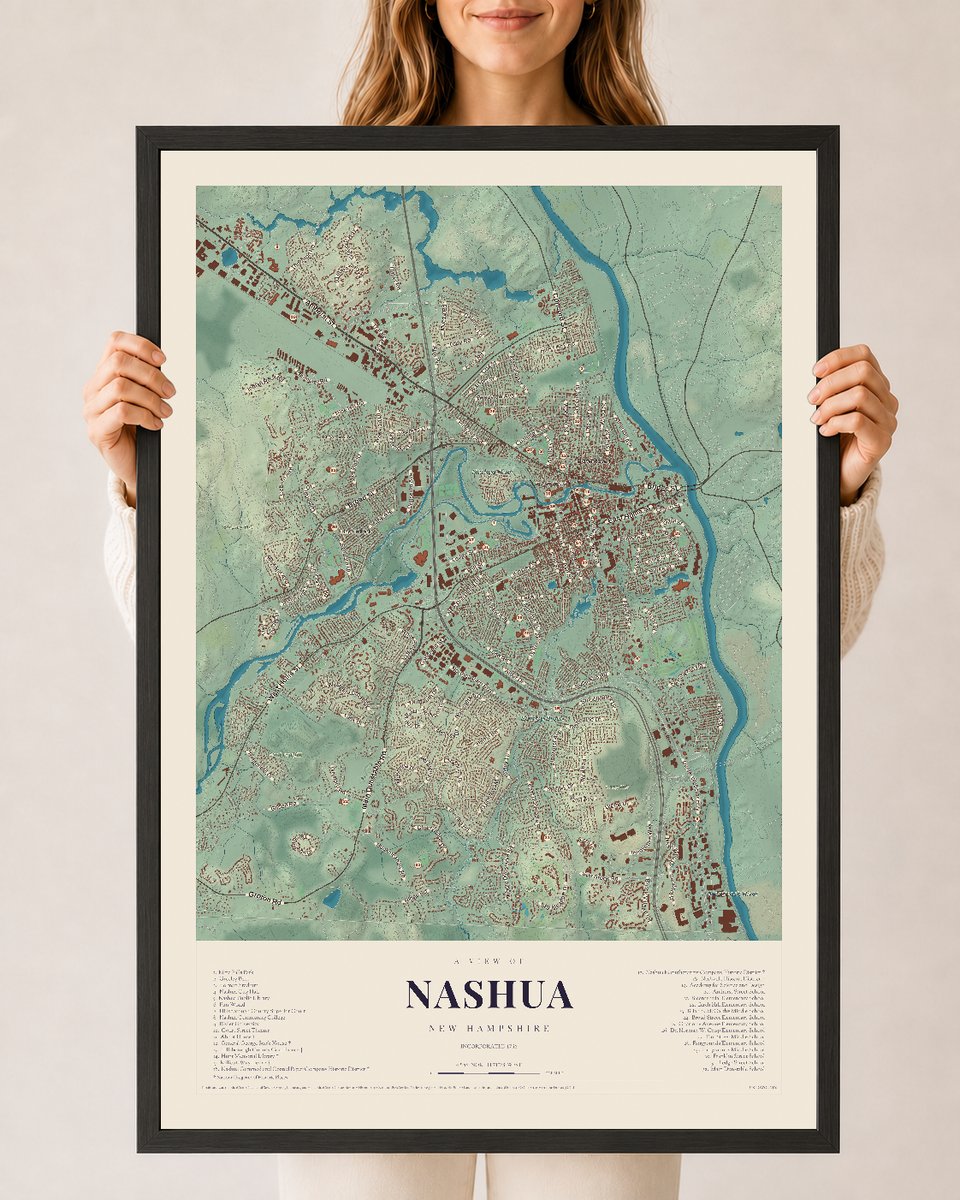 NH Current Atlas 2026 | Nashua | 24" x 36" | W/ Black Ayous Wood Frame