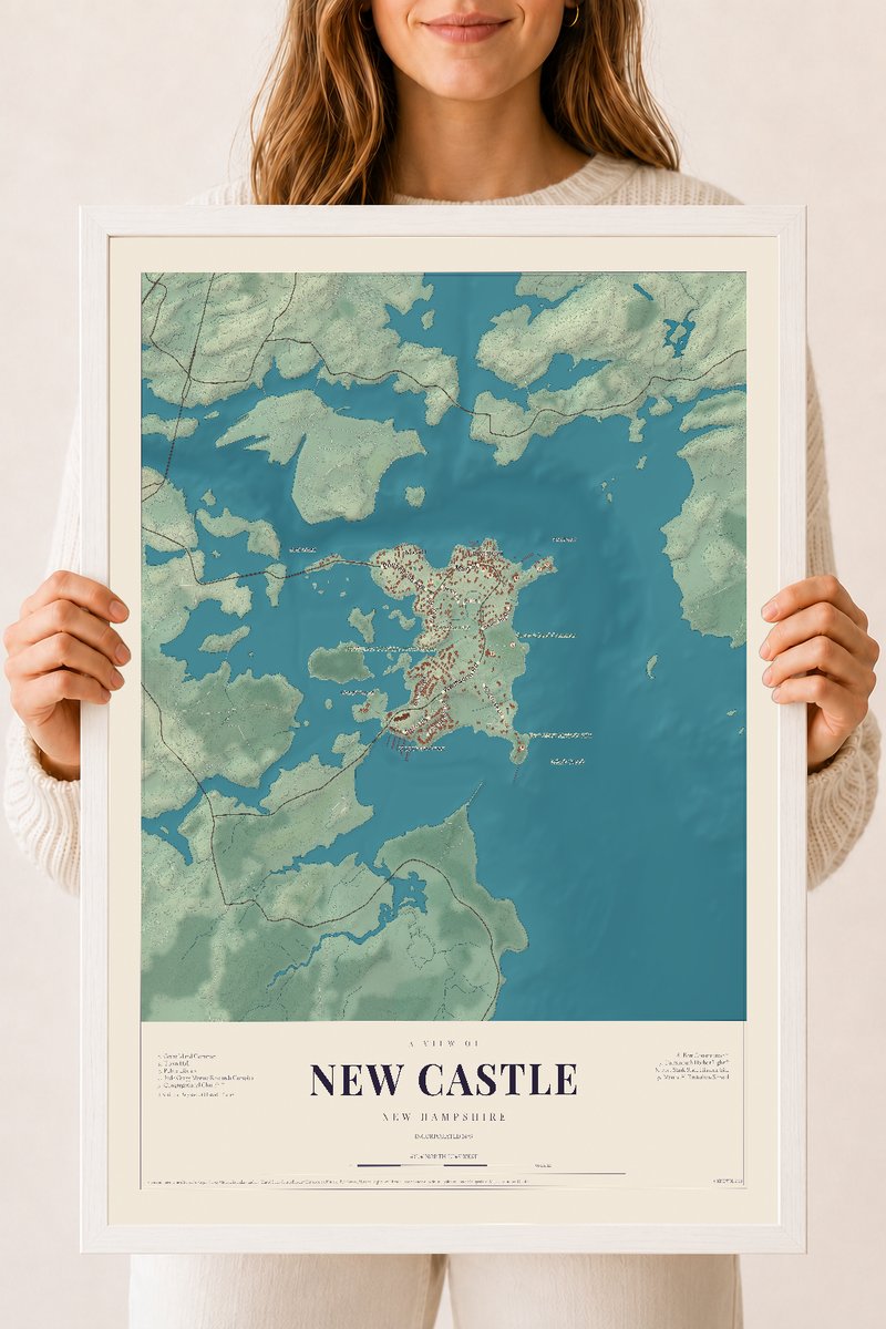 NH Current Atlas 2026 | New Castle | 18" x 24" | W/ White Ayous Wood Frame