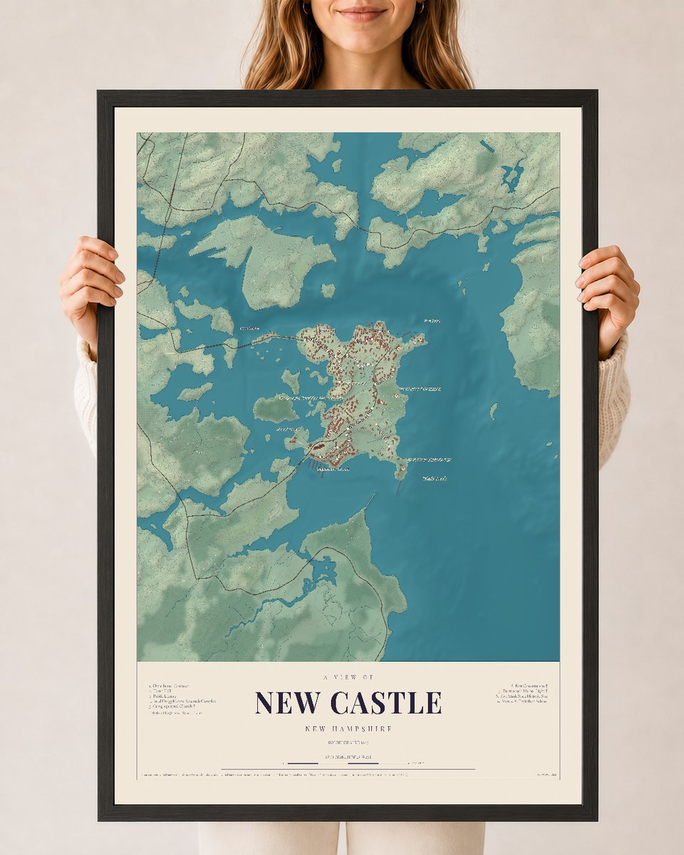 NH Current Atlas 2026 | New Castle | 24" x 36" | W/ Black Ayous Wood Frame