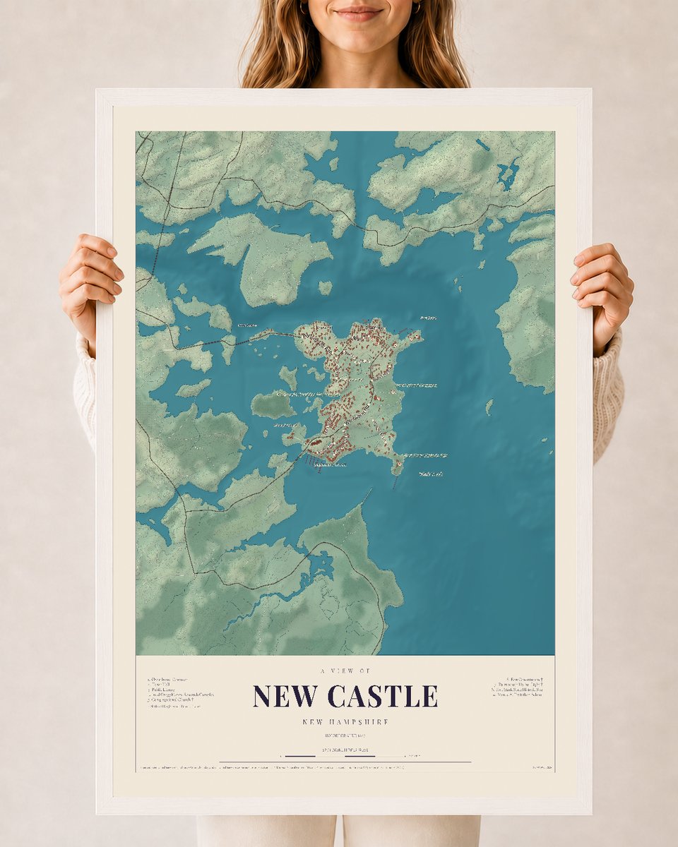 NH Current Atlas 2026 | New Castle | 24" x 36" | W/ White Ayous Wood Frame