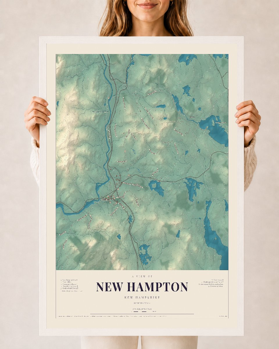 NH Current Atlas 2026 | New Hampton | 24" x 36" | W/ White Ayous Wood Frame
