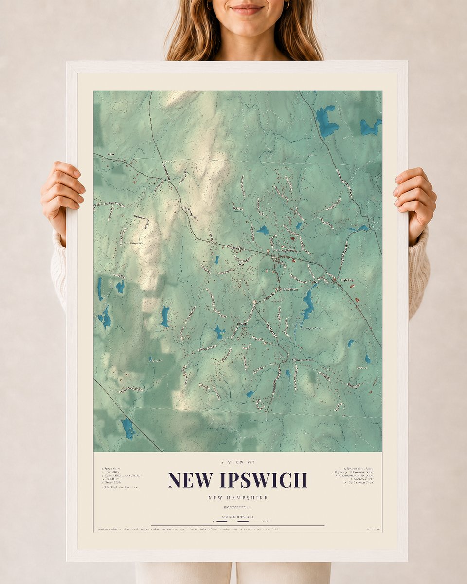 NH Current Atlas 2026 | New Ipswich | 24" x 36" | W/ White Ayous Wood Frame