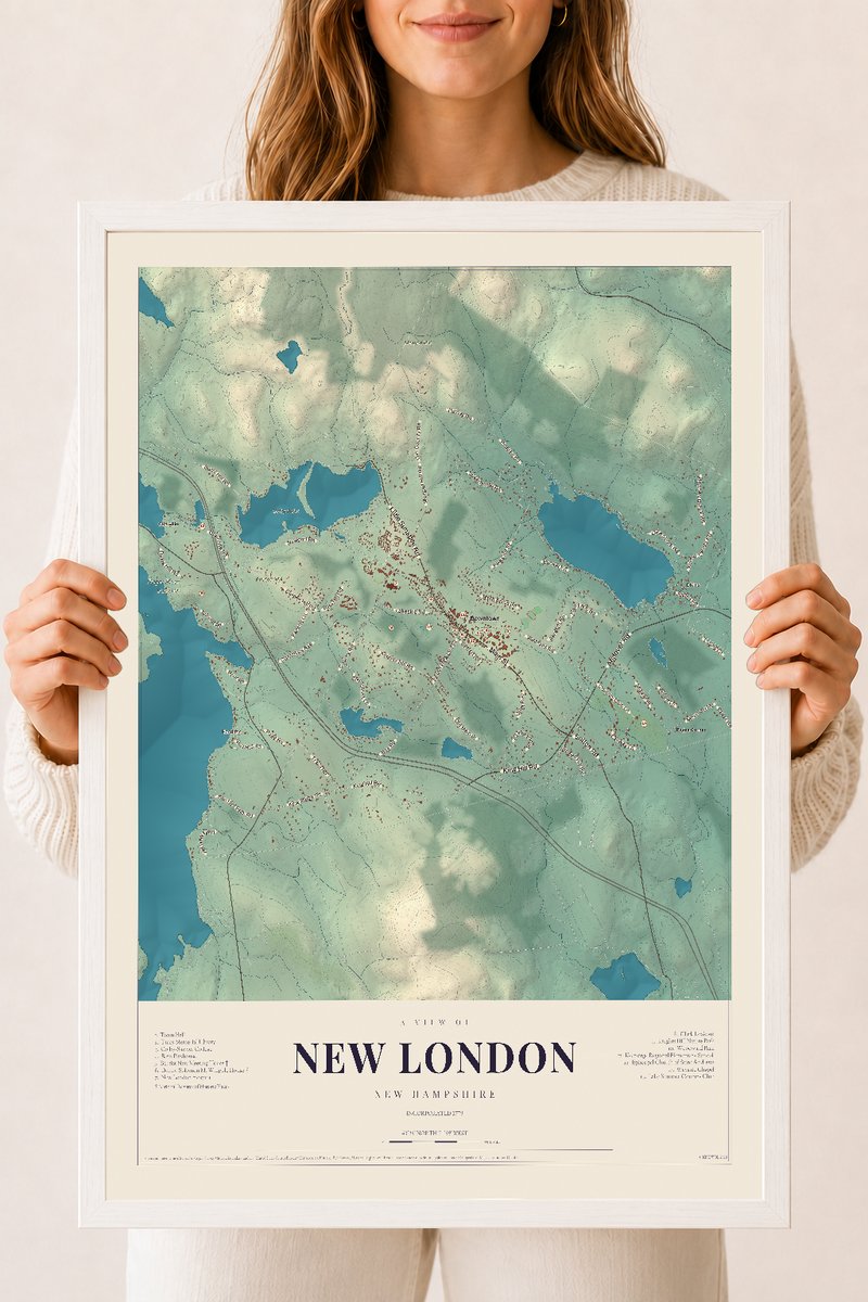 NH Current Atlas 2026 | New London | 18" x 24" | W/ White Ayous Wood Frame