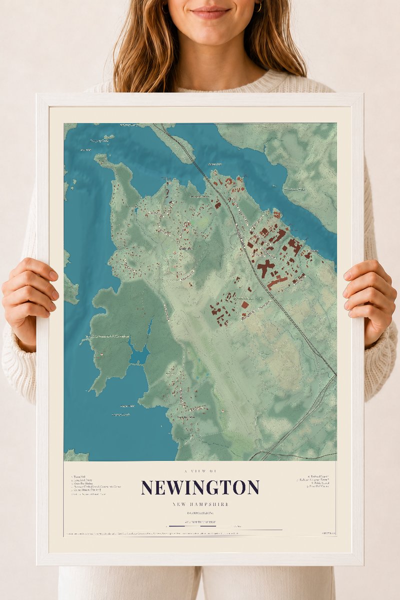 NH Current Atlas 2026 | Newington | 18" x 24" | W/ White Ayous Wood Frame