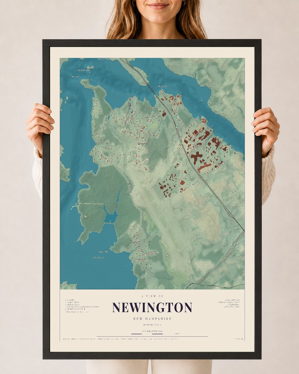 NH Current Atlas 2026 | Newington | 24" x 36" | W/ Black Ayous Wood Frame