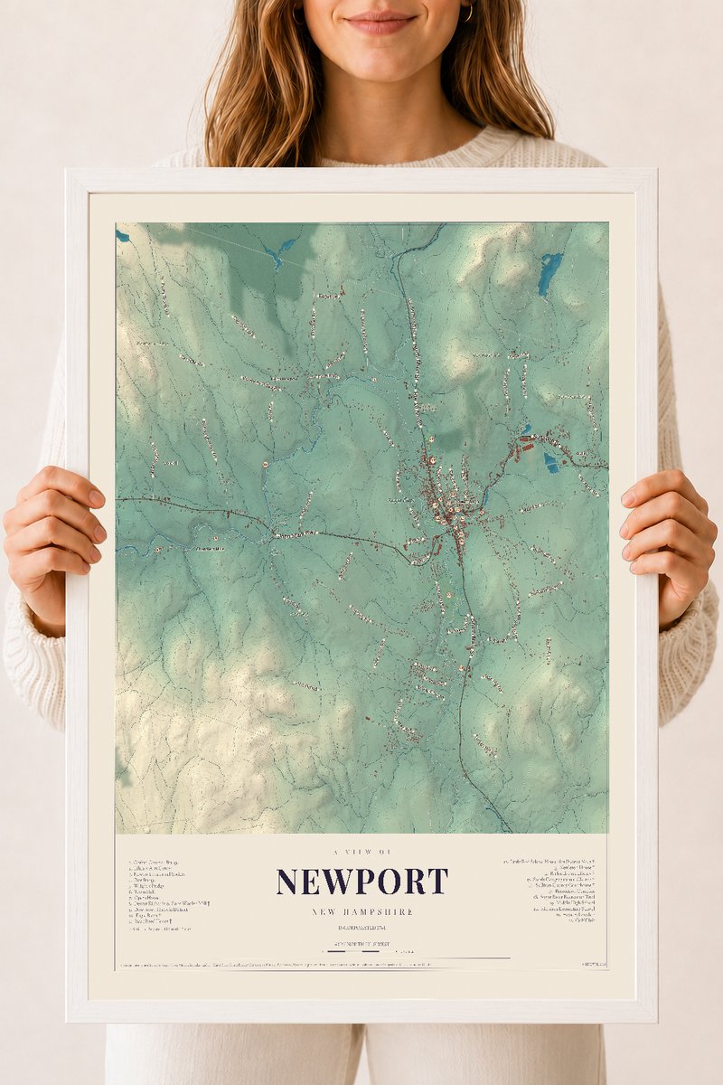 NH Current Atlas 2026 | Newport | 18" x 24" | W/ White Ayous Wood Frame