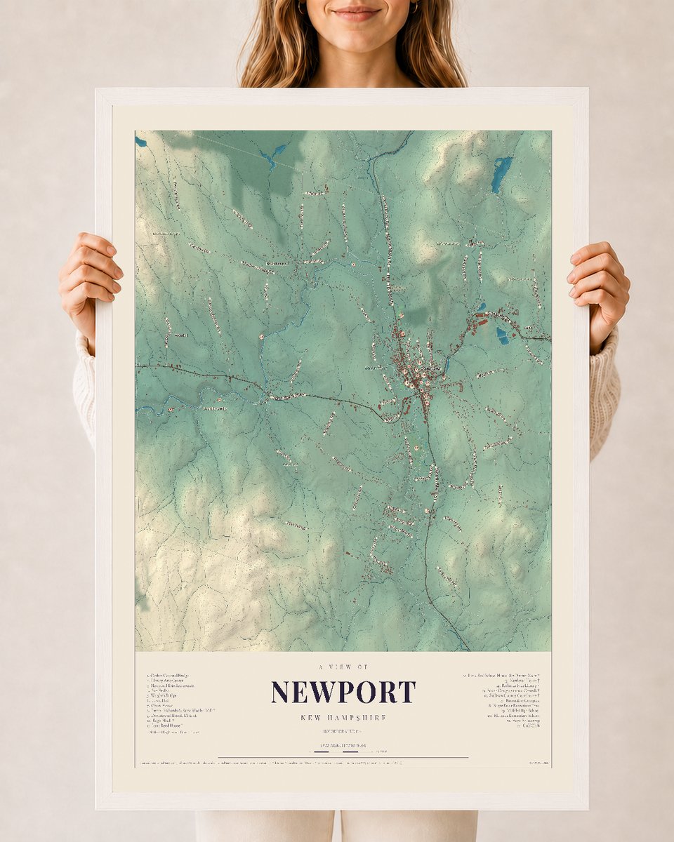 NH Current Atlas 2026 | Newport | 24" x 36" | W/ White Ayous Wood Frame