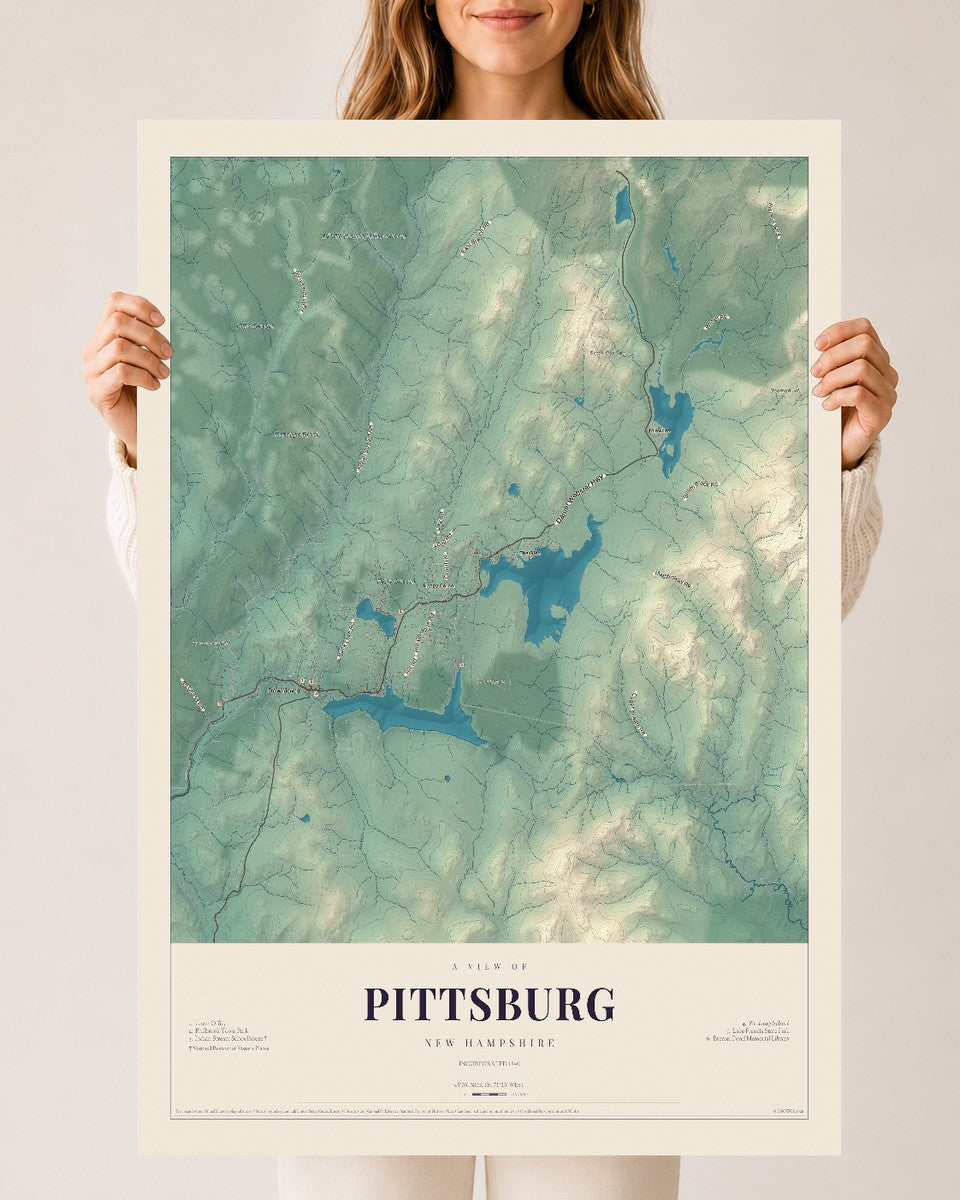 Map of Pittsburg, New Hampshire, 24 x 36 inch unframed archival matte print