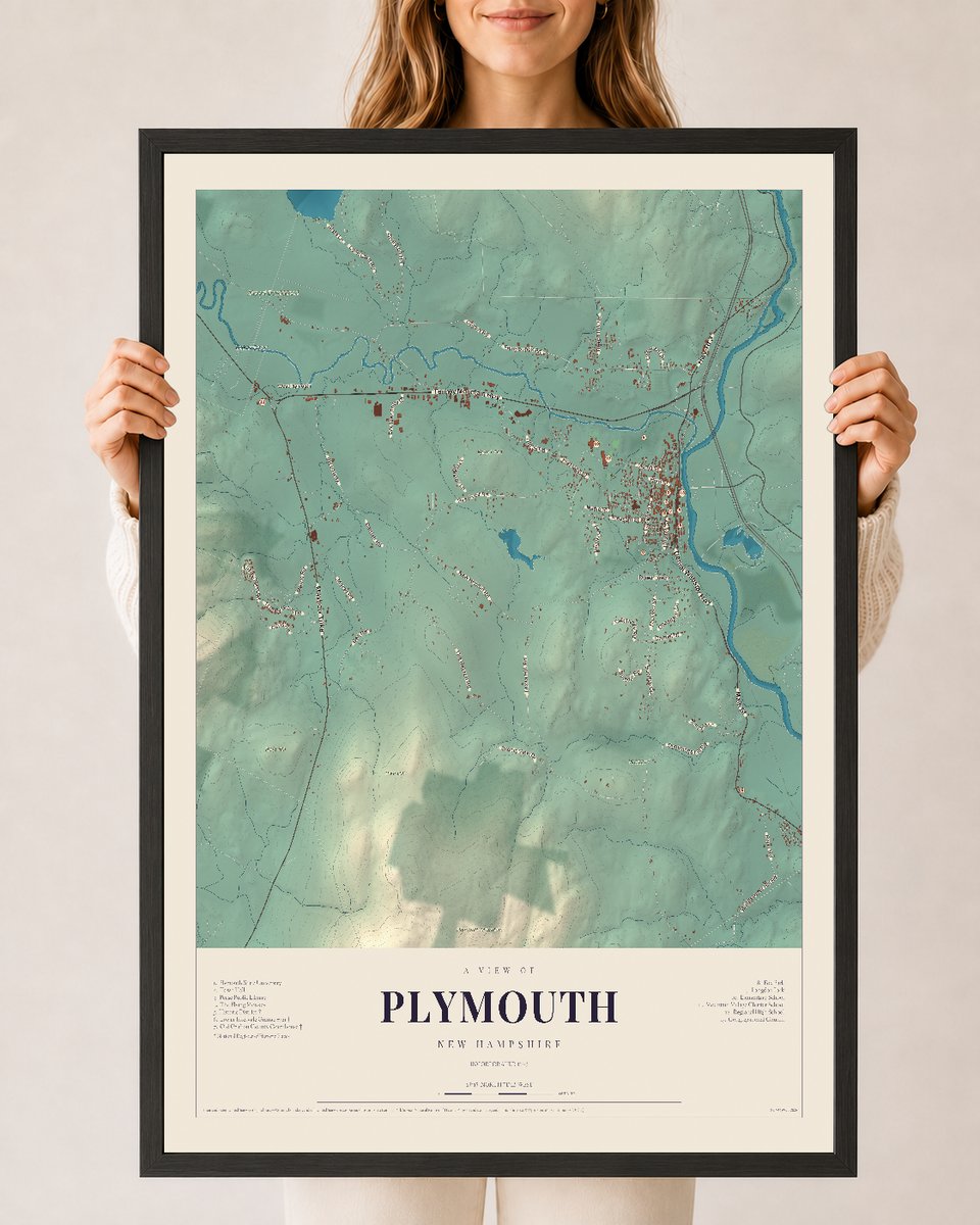 NH Current Atlas 2026 | Plymouth | 24" x 36" | W/ Black Ayous Wood Frame