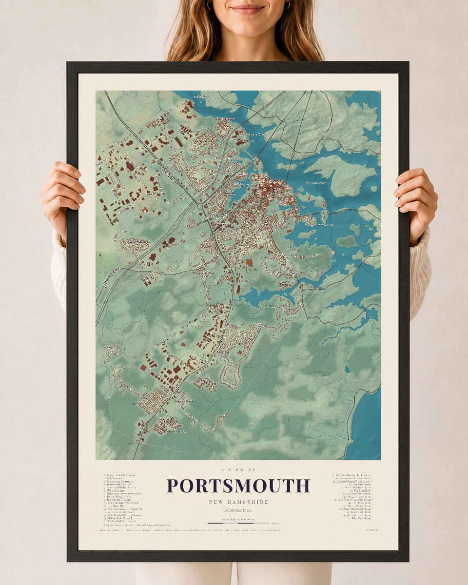 NH Current Atlas 2026 | Portsmouth | 24" x 36" | W/ Black Ayous Wood Frame