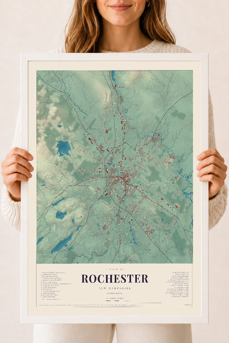 NH Current Atlas 2026 | Rochester | 18" x 24" | W/ White Ayous Wood Frame