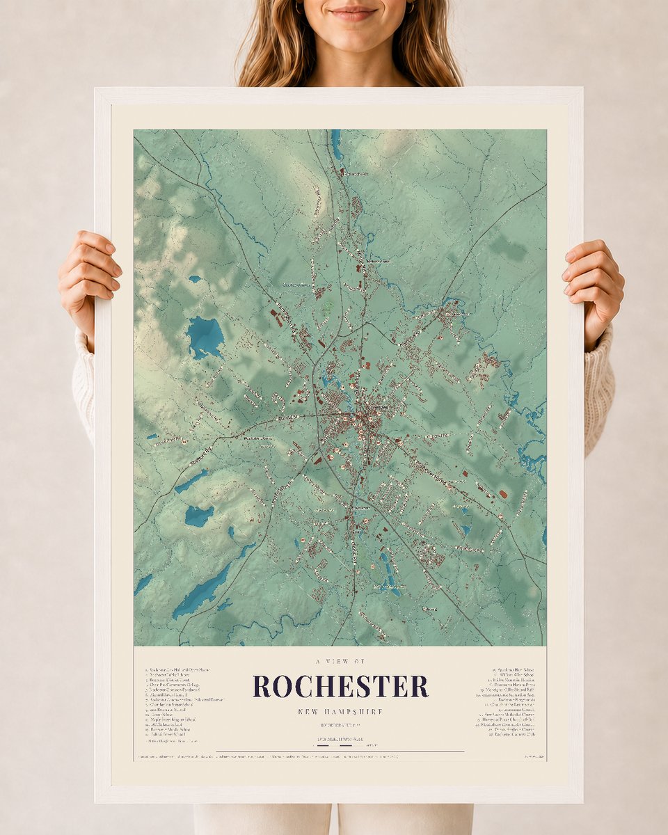 NH Current Atlas 2026 | Rochester | 24" x 36" | W/ White Ayous Wood Frame