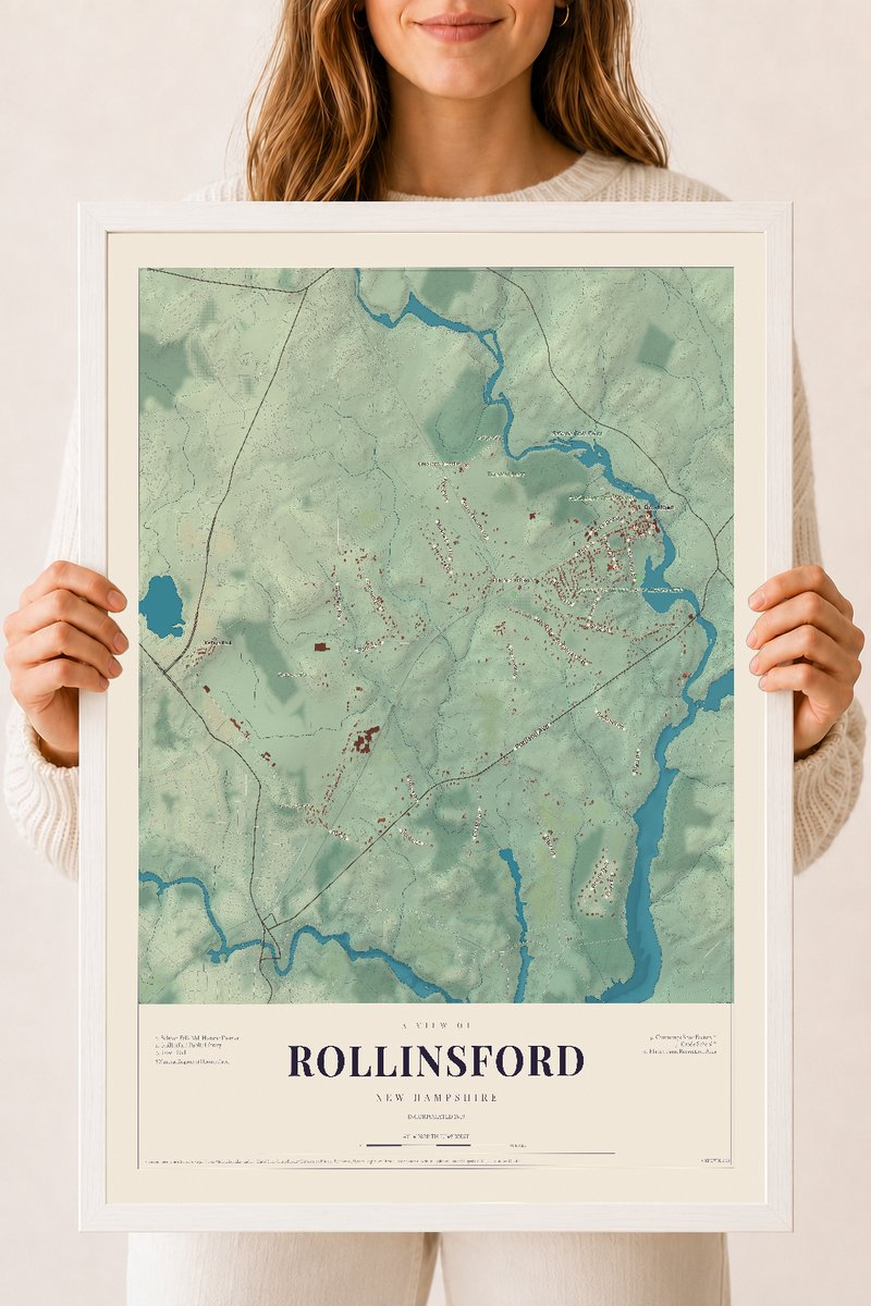 NH Current Atlas 2026 | Rollinsford | 18" x 24" | W/ White Ayous Wood Frame
