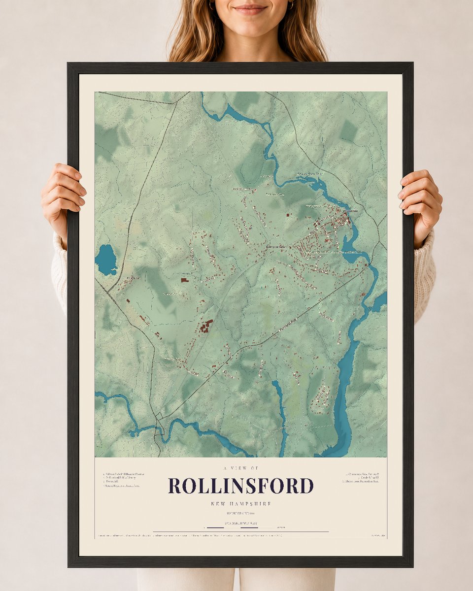 NH Current Atlas 2026 | Rollinsford | 24" x 36" | W/ Black Ayous Wood Frame