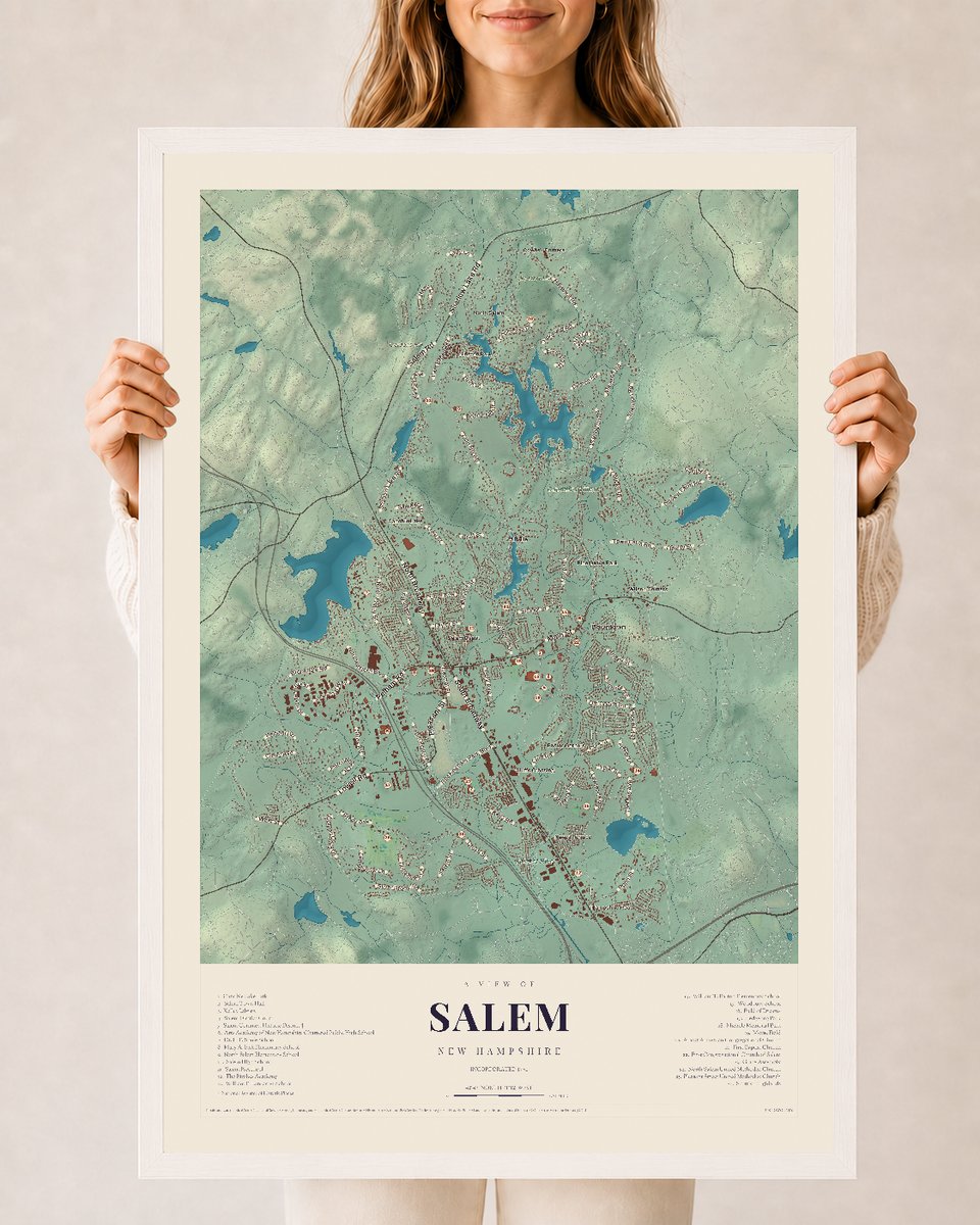 NH Current Atlas 2026 | Salem | 24" x 36" | W/ White Ayous Wood Frame