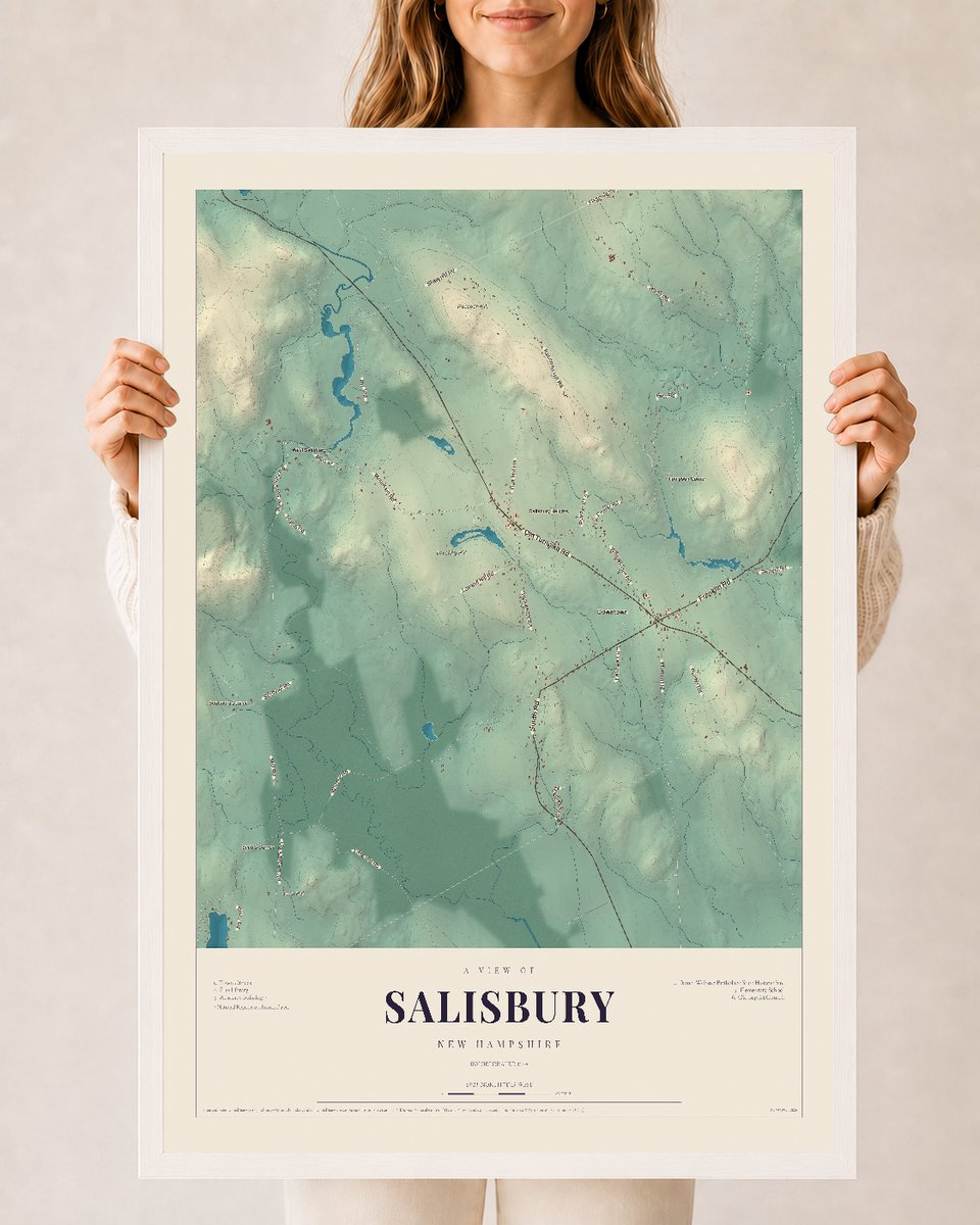 NH Current Atlas 2026 | Salisbury | 24" x 36" | W/ White Ayous Wood Frame