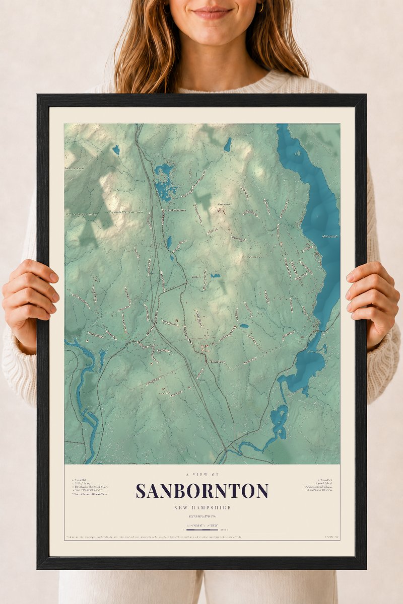 NH Current Atlas 2026 | Sanbornton | 18" x 24" | W/ Black Ayous Wood Frame