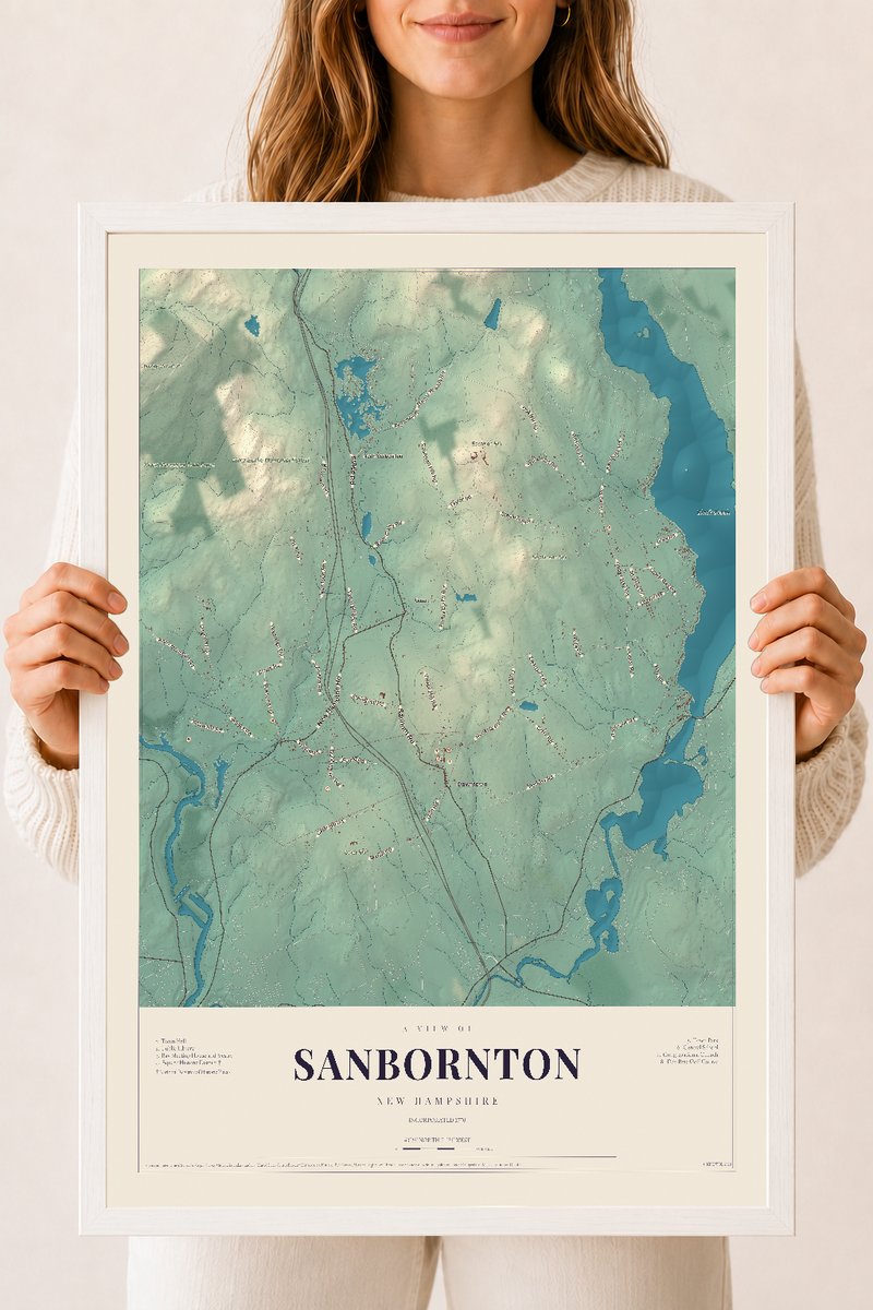 NH Current Atlas 2026 | Sanbornton | 18" x 24" | W/ White Ayous Wood Frame