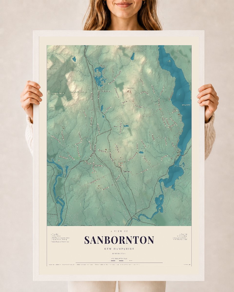 NH Current Atlas 2026 | Sanbornton | 24" x 36" | W/ White Ayous Wood Frame