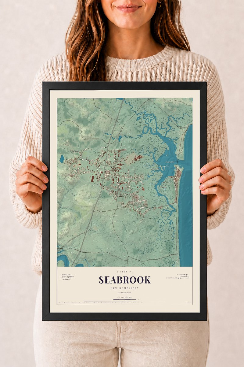NH Current Atlas 2026 | Seabrook | 12" x 18" | W/ Black Ayous Wood Frame
