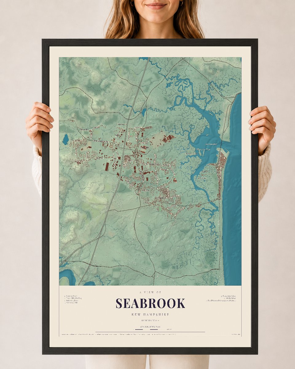 NH Current Atlas 2026 | Seabrook | 24" x 36" | W/ Black Ayous Wood Frame