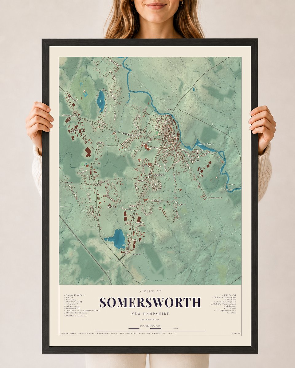 NH Current Atlas 2026 | Somersworth | 24" x 36" | W/ Black Ayous Wood Frame