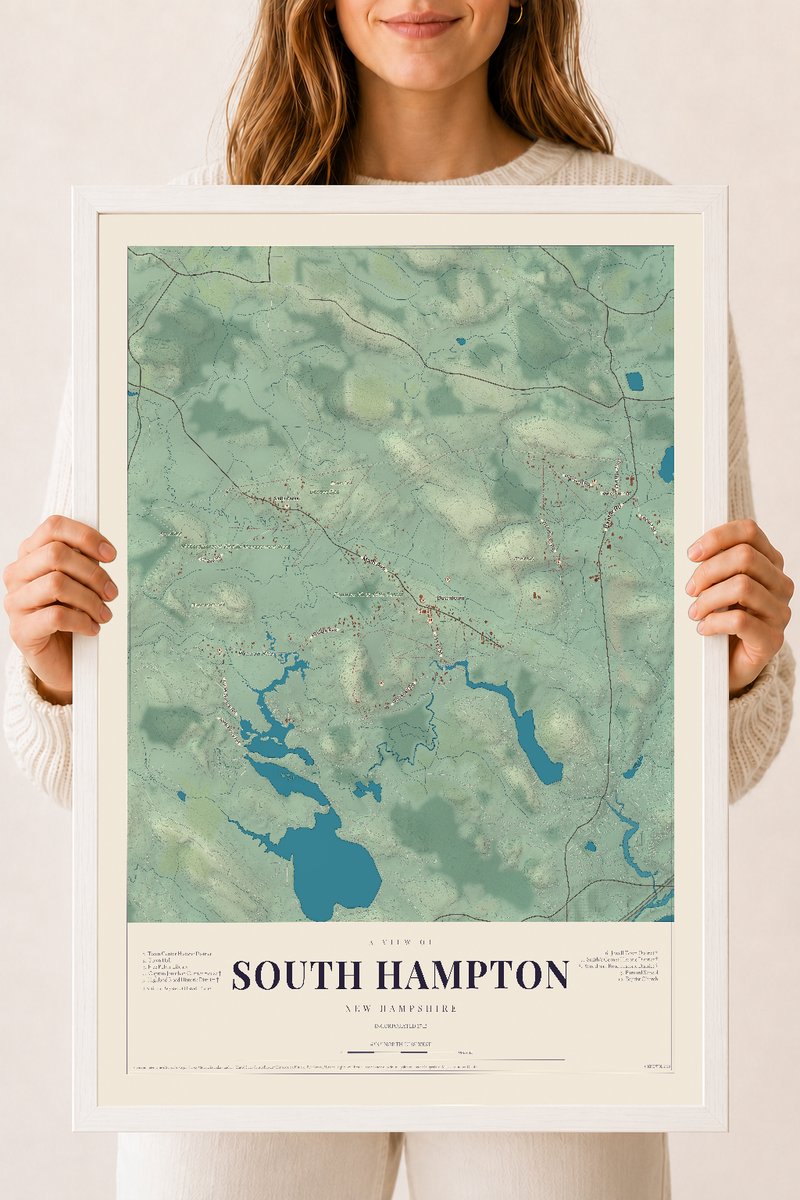 NH Current Atlas 2026 | South Hampton | 18" x 24" | W/ White Ayous Wood Frame