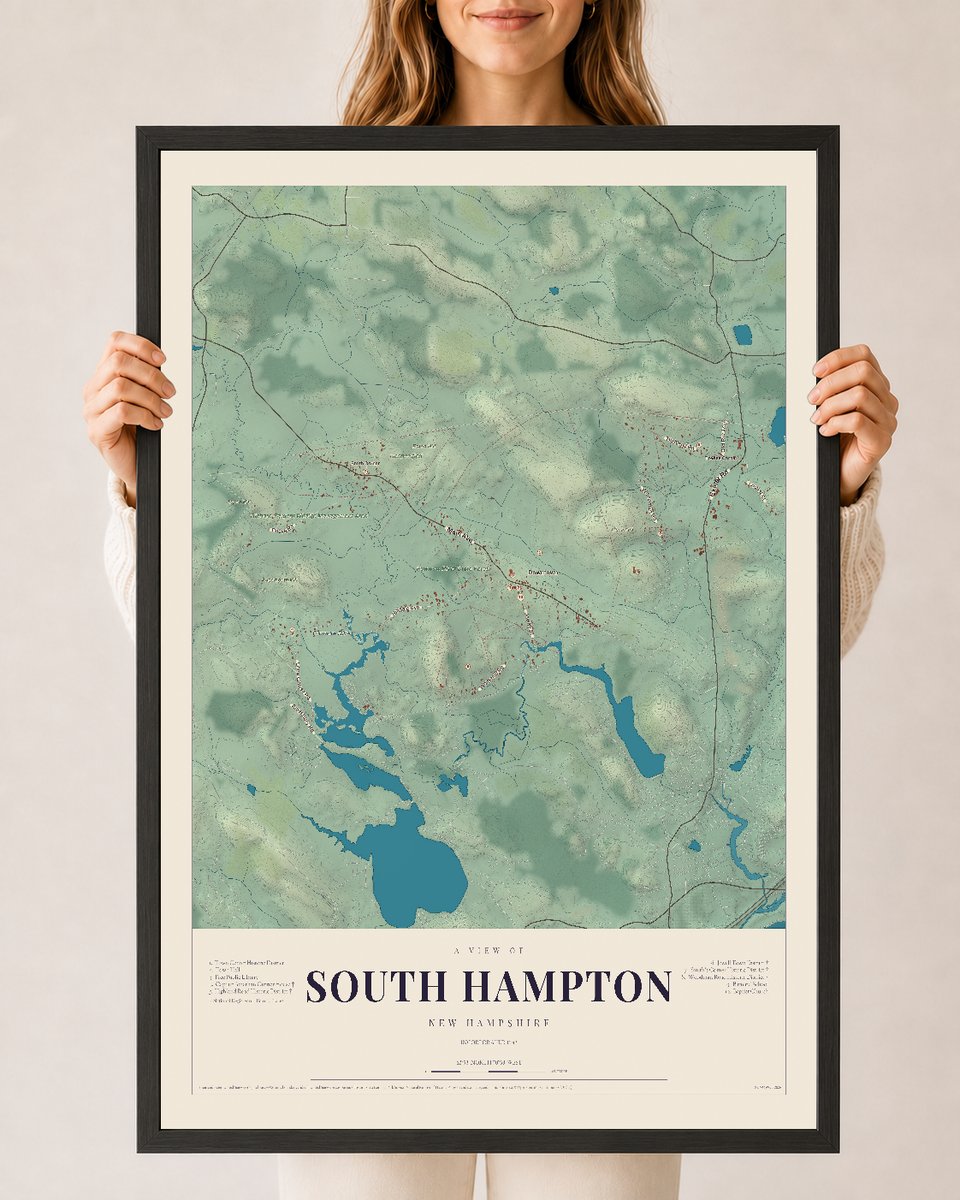NH Current Atlas 2026 | South Hampton | 24" x 36" | W/ Black Ayous Wood Frame