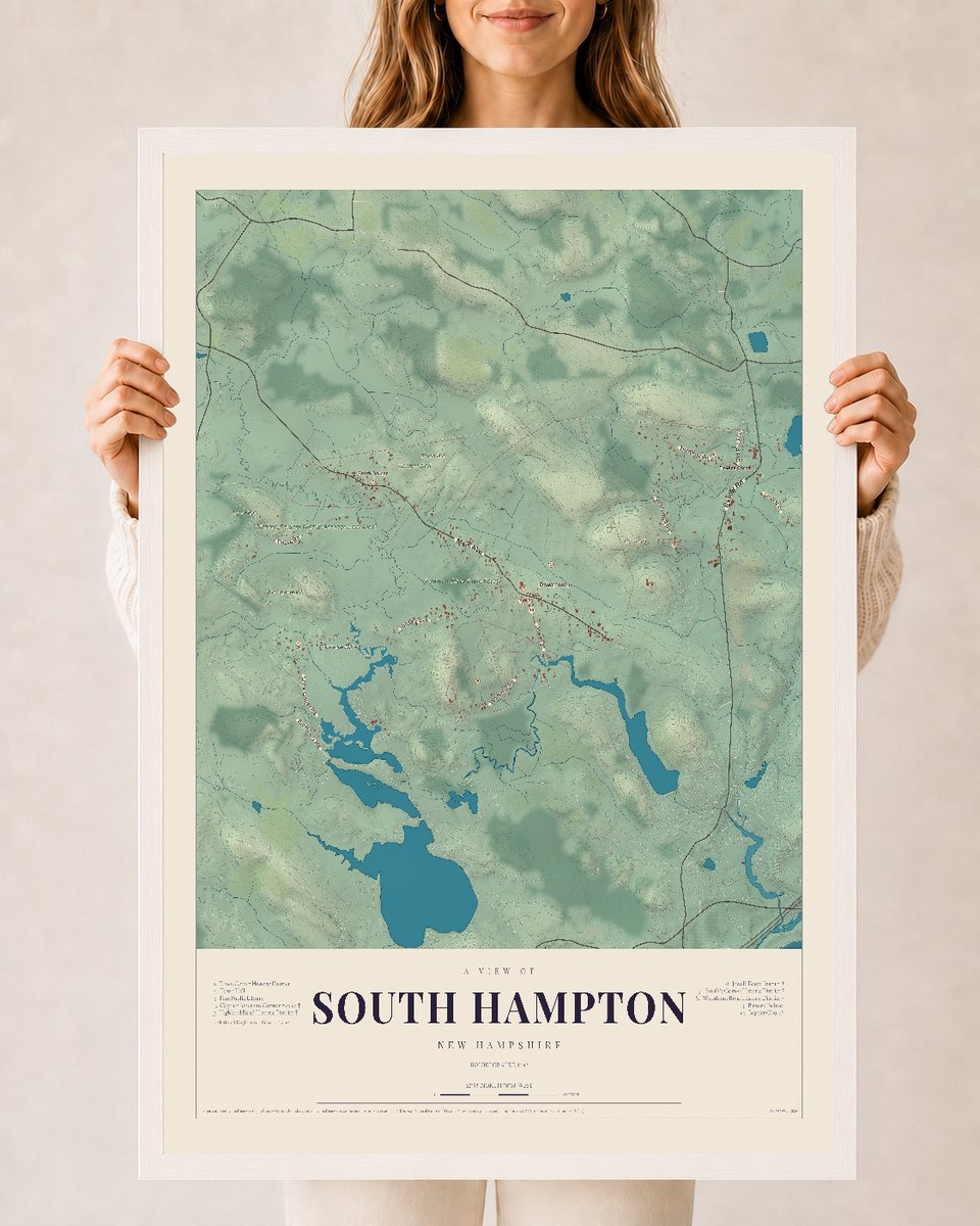 NH Current Atlas 2026 | South Hampton | 24" x 36" | W/ White Ayous Wood Frame