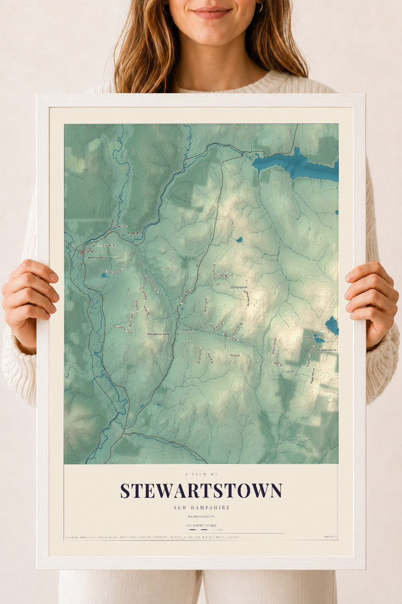 Map of Stewartstown, New Hampshire, 18 x 24 inch print in a white wood frame