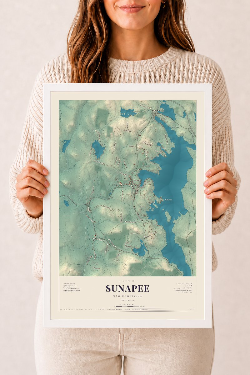 NH Current Atlas 2026 | Sunapee | 12" x 18" | W/ White Ayous Wood Frame