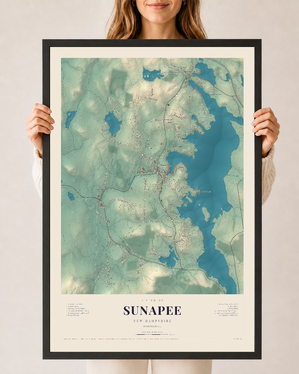 NH Current Atlas 2026 | Sunapee | 24" x 36" | W/ Black Ayous Wood Frame