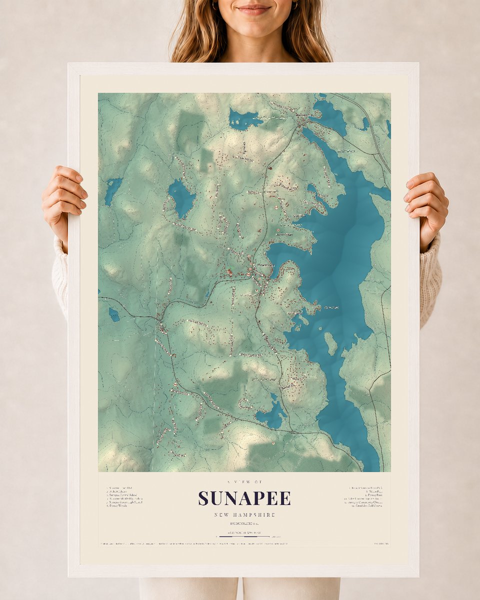 NH Current Atlas 2026 | Sunapee | 24" x 36" | W/ White Ayous Wood Frame