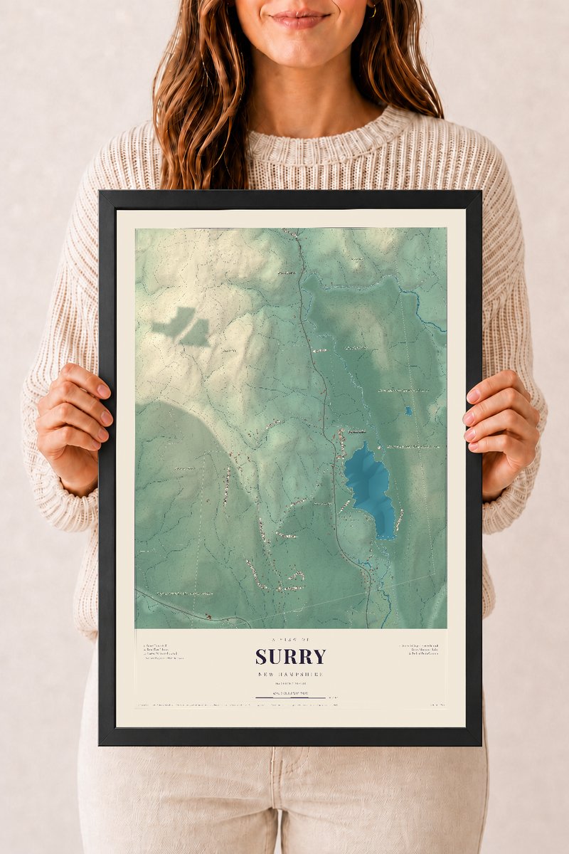 NH Current Atlas 2026 | Surry | 12" x 18" | W/ Black Ayous Wood Frame
