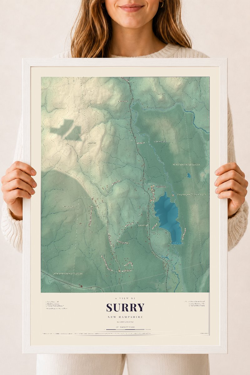 NH Current Atlas 2026 | Surry | 18" x 24" | W/ White Ayous Wood Frame