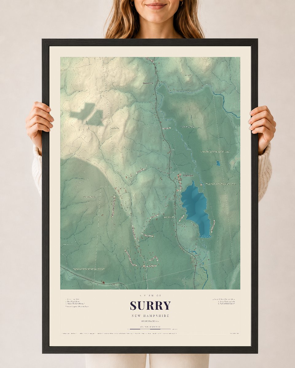NH Current Atlas 2026 | Surry | 24" x 36" | W/ Black Ayous Wood Frame