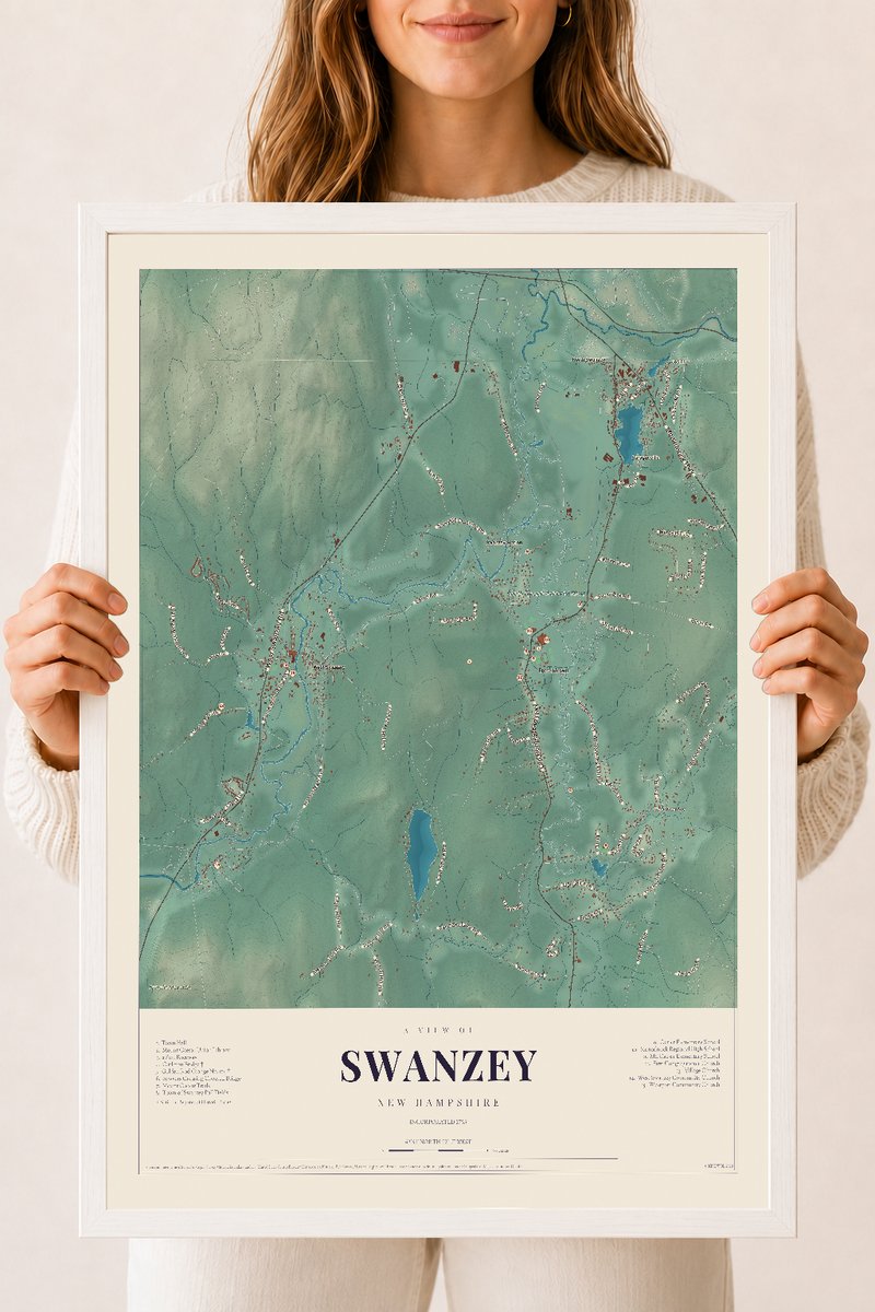 NH Current Atlas 2026 | Swanzey | 18" x 24" | W/ White Ayous Wood Frame