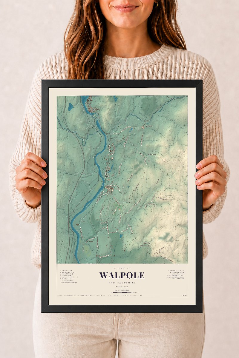 NH Current Atlas 2026 | Walpole | 12" x 18" | W/ Black Ayous Wood Frame