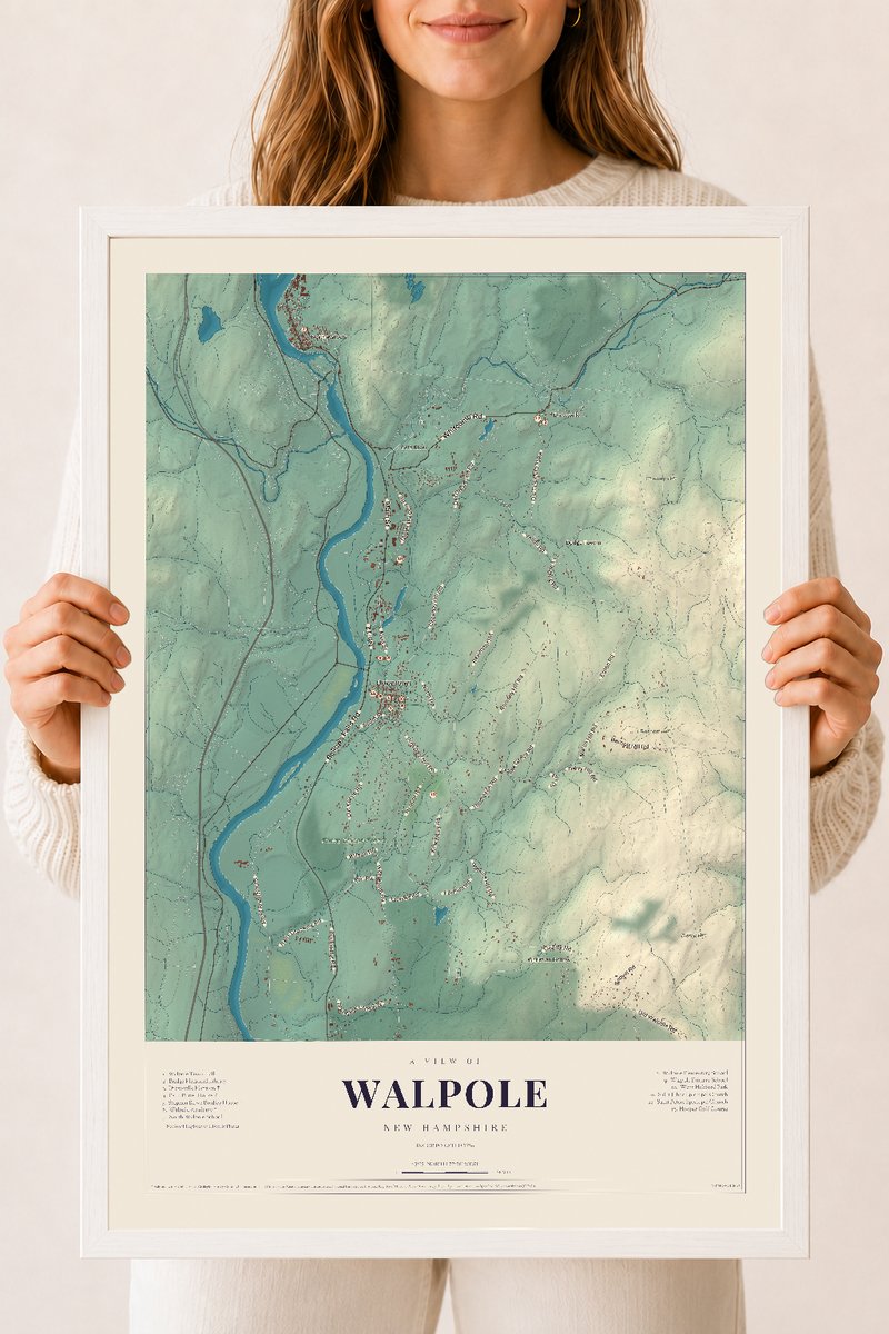 NH Current Atlas 2026 | Walpole | 18" x 24" | W/ White Ayous Wood Frame