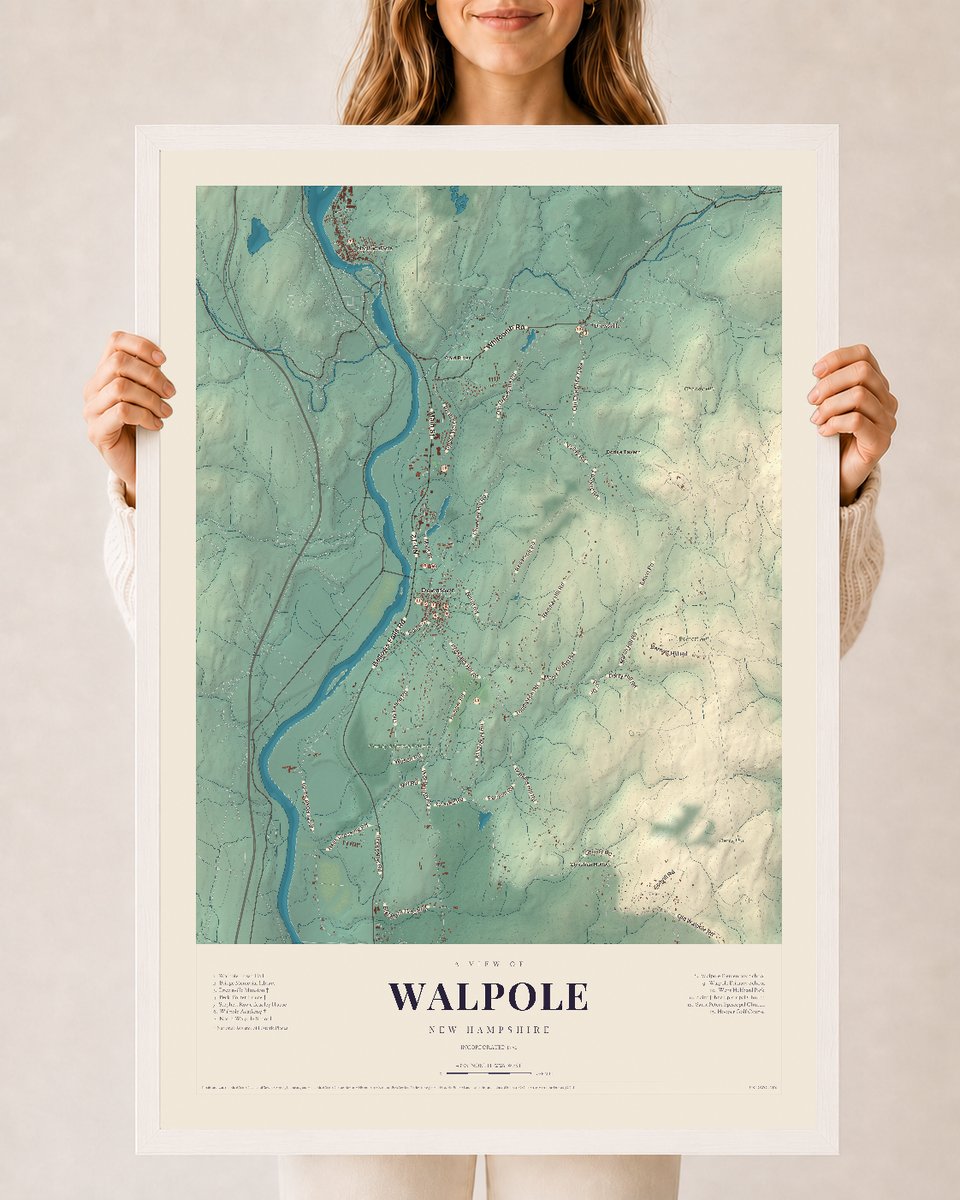 NH Current Atlas 2026 | Walpole | 24" x 36" | W/ White Ayous Wood Frame