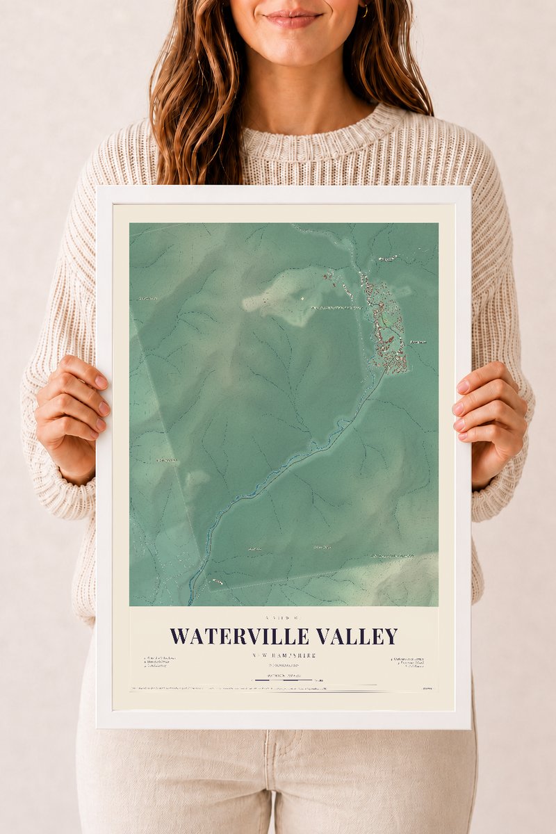 NH Current Atlas 2026 | Waterville Valley | 12" x 18" | W/ White Ayous Wood Frame